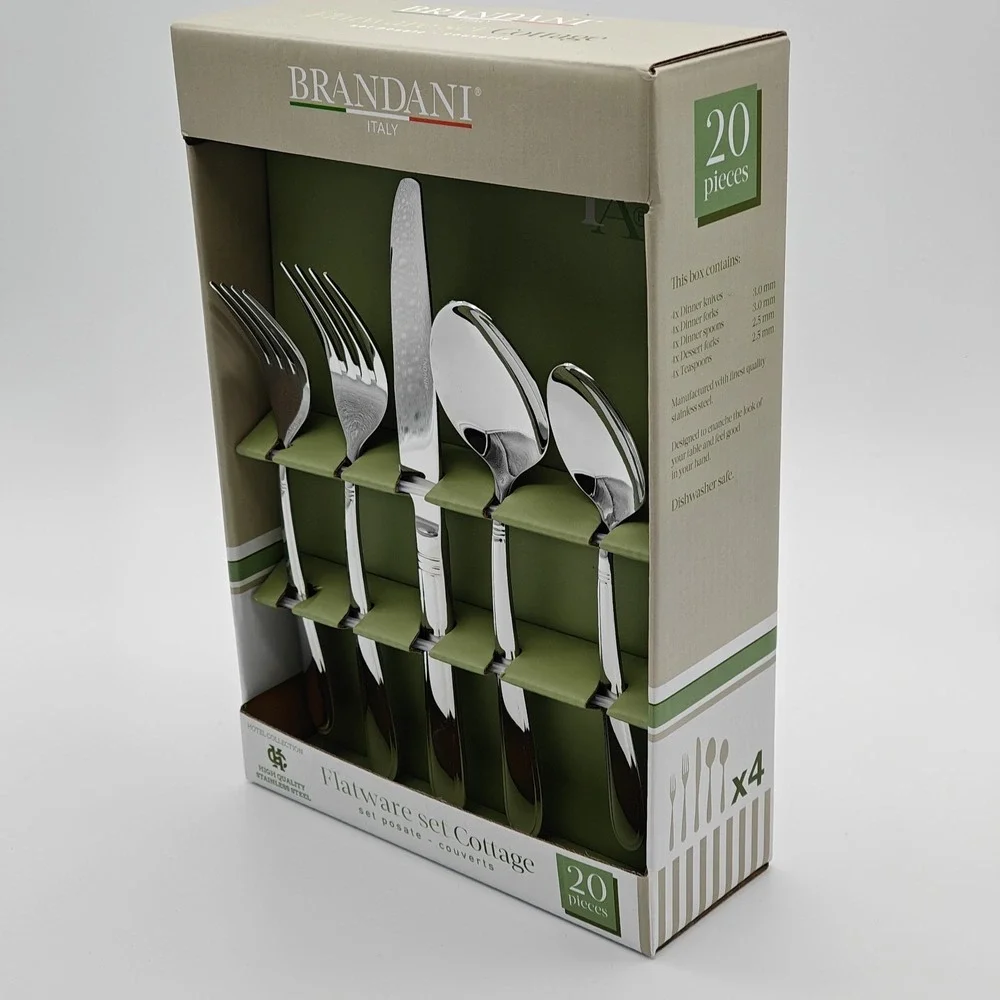 Brandani Italy 20 Piece COTTAGE Stainless Flatware Set Hotel Collection New